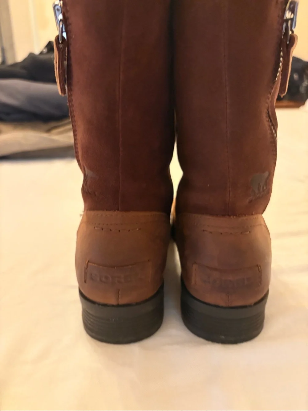 Sorel Brown Suede Faux-Fur Lined Mid-Calf Zip Boots